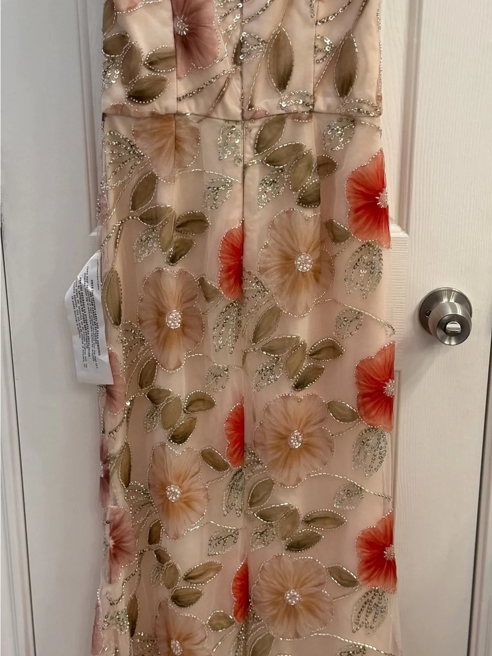 Dress the Population Blush Maxi Skirt with Coral Floral Appliqués